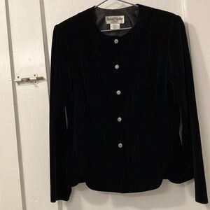 Ronni Nicole by Quida, Black velvet jacket with faux diamond accent buttons. S